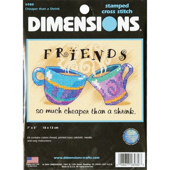 Cross Stitch Kit Dimensions Friends Cheaper Than A Shrink Stamped 7X5 USA Vtg - Picture 3 of 3